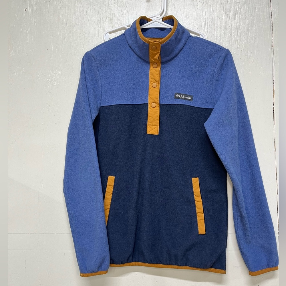 Gorpcore granola girl Columbia Blue Fleece Pullover size small cozy athletic